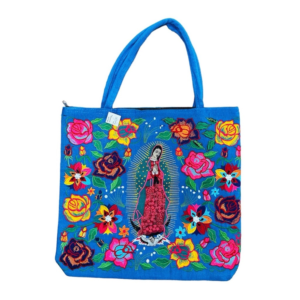 Lady Of Guadalupe Blue Tote Bag
